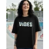 Baskılı Oversize T-shirt - Siyah