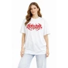 Baskılı T-shirt Yazlık Kısa Kol Bisiklet Yaka Rahat Kalıp Tişört - Beyaz