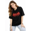 Baskılı T-shirt Yazlık Kısa Kol Bisiklet Yaka Rahat Kalıp Tişört - Siyah