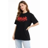 Baskılı T-shirt Yazlık Kısa Kol Bisiklet Yaka Rahat Kalıp Tişört - Siyah