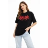 Baskılı T-shirt Yazlık Kısa Kol Bisiklet Yaka Rahat Kalıp Tişört - Siyah