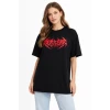 Baskılı T-shirt Yazlık Kısa Kol Bisiklet Yaka Rahat Kalıp Tişört - Siyah
