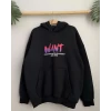 Baskılı Üç İplik Kapüşonlu Oversize Sweatshirt - Siyah
