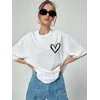 Bisiklet Yaka Baskılı Oversize T-shirt - Beyaz
