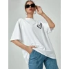 Bisiklet Yaka Baskılı Oversize T-shirt - Beyaz