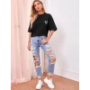 Bisiklet Yaka Baskılı Oversize T-shirt - Siyah