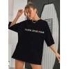 Bisiklet Yaka Baskılı T-shirt - Siyah