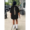 Bisiklet Yaka Baskılı T-shirt - Siyah