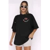 Bisiklet Yaka Kısa Kol Baskılı T-shirt - Siyah