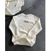 Bisiklet Yaka Üç İplik Baskılı Oversize Sweatshirt - Beyaz