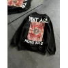 Bisiklet Yaka Üç İplik Baskılı Oversize Sweatshirt - Siyah