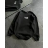 Bisiklet Yaka Üç İplik Baskılı Oversize Sweatshirt - Siyah