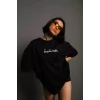 Bisiklet Yakalı Sırt Baskılı Oversize T-shirt - Siyah
