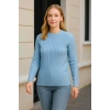 Bisiklet Yuvarlak Yaka Triko Kazak Pamuklu Kalın Fitilli Dokuma, Regular Fit Uzun Kollu Kışlık Model - Bebe Mavisi