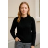 Bisiklet Yuvarlak Yaka Triko Kazak Pamuklu Kalın Fitilli Dokuma, Regular Fit Uzun Kollu Kışlık Model - Siyah