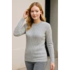 Bisiklet Yuvarlak Yaka Triko Kazak Pamuklu Kalın Fitilli Dokuma, Regular Fit Uzun Kollu Kışlık Model - Gri