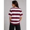 Çizgili Oversize Tişört Bisiklet Yaka Kısa Kol Yazlık T-shirt - Bordo