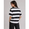 Çizgili Oversize Tişört Bisiklet Yaka Kısa Kol Yazlık T-shirt - Siyah