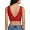 Dantel Bralet Crop Sütyen V Yaka Askılı Şık Esnek Rahat - Kırmızı