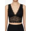 Dantel Bralet Crop Sütyen V Yaka Askılı Şık Esnek Rahat - Siyah