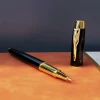 Desenli Siyah Deri Defter Kalem Set
