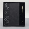 Desenli Siyah Deri Defter Kalem Set
