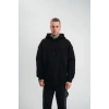 Double Oversize Kapşonlu Nakışlı Sweatshirt - Siyah