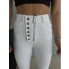 Düğme Ve Fermuarlı Kot Pantolon - Beyaz