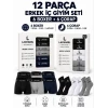 Erkek 12li İç Giyim Seti Pamuklu 6 Boxer 6 Çorap Çoklu Paket - Siyah - Lacivert - Gri - Beyaz