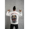 Erkek 3 İplik Gangster Baskılı Sweatshirt - Beyaz