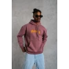 Erkek 3 İplik Pamuklu Kapüşonlu Baskılı Cepli Oversize Sweatshirt Hoodie - Gül Kurusu