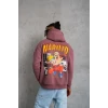 Erkek 3 İplik Pamuklu Kapüşonlu Baskılı Cepli Oversize Sweatshirt Hoodie - Gül Kurusu