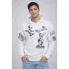 Erkek 3 İplik Pamuklu Kapüşonlu Baskılı Sweatshirt Hoodie - Beyaz