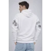 Erkek 3 İplik Pamuklu Kapüşonlu Baskılı Sweatshirt Hoodie - Beyaz