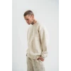 Erkek 3 İplik Pamuklu Yağ Yıkamalı Sweatshirt Double Oversize Bisiklet Yaka Uzun Kol - Krem
