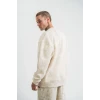 Erkek 3 İplik Pamuklu Yağ Yıkamalı Sweatshirt Double Oversize Bisiklet Yaka Uzun Kol - Krem