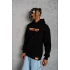 Erkek Armalı Baskılı Kapüşonlu Sweatshirt - Siyah