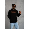 Erkek Armalı Baskılı Kapüşonlu Sweatshirt - Siyah