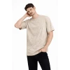 Erkek Asit Yıkama Bisiklet Yaka Kısa Kollu Oversize T-shirt Tişört - Bej