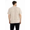 Erkek Asit Yıkama Bisiklet Yaka Kısa Kollu Oversize T-shirt Tişört - Bej