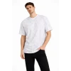 Erkek Asit Yıkama Bisiklet Yaka Kısa Kollu Oversize T-shirt Tişört - Beyaz