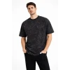 Erkek Asit Yıkama Bisiklet Yaka Kısa Kollu Oversize T-shirt Tişört - Siyah
