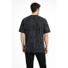 Erkek Asit Yıkama Bisiklet Yaka Kısa Kollu Oversize T-shirt Tişört - Siyah