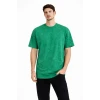 Erkek Asit Yıkama Bisiklet Yaka Kısa Kollu Oversize T-shirt Tişört - Yeşil