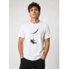 Erkek Astronot Ay Temalı Tişört Kısa Kol Yazlık Bisiklet Yaka T-shirt - Beyaz