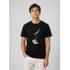 Erkek Astronot Ay Temalı Tişört Kısa Kol Yazlık Bisiklet Yaka T-shirt - Siyah