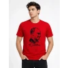 Erkek Atatürk Baskılı Tişört Kısa Kollu Bisiklet Yaka T-shirt - Kırmızı