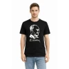 Erkek Atatürk Baskılı Tişört Kısa Kollu Bisiklet Yaka T-shirt - Siyah