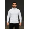 Erkek Balıkcı Yaka Bağazlı Triko Kazak Pamuklu Kalın Fitilli Dokuma, Regular Fit Uzun Kollu Kışlık Model - Beyaz