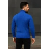 Erkek Balıkcı Yaka Bağazlı Triko Kazak Pamuklu Kalın Fitilli Dokuma, Regular Fit Uzun Kollu Kışlık Model - Saks Mavisi